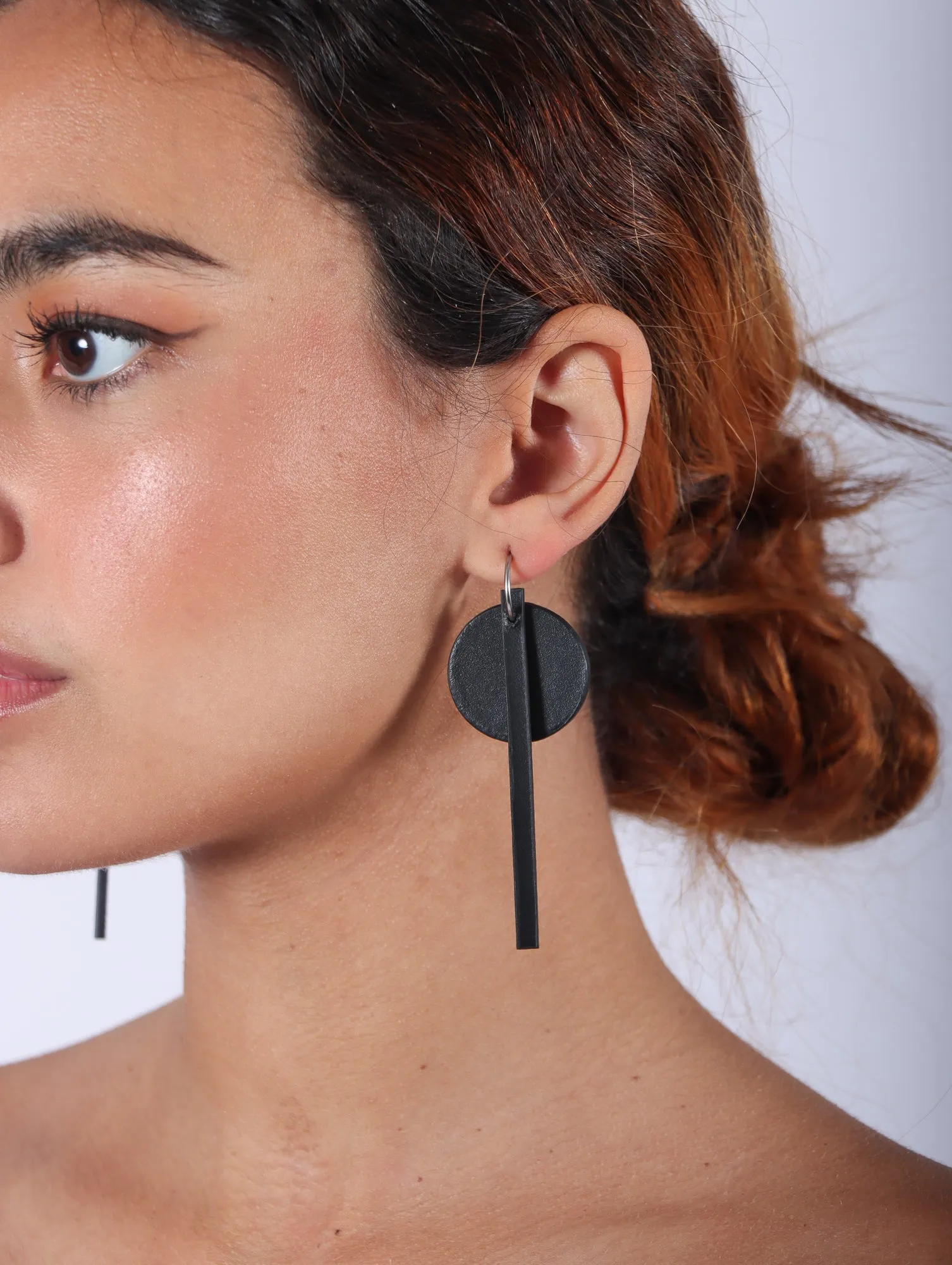 Dot Line Mini Hoops Earrings in Black by Aumorfia