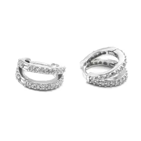 Double Layer Diamond CZ Huggie Hoop Earrings