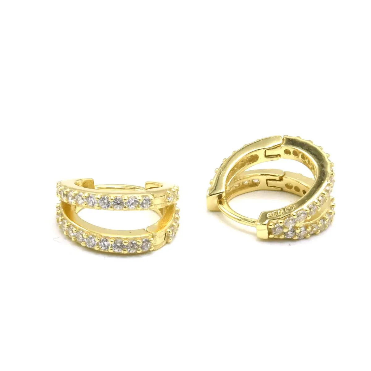 Double Layer Diamond CZ Huggie Hoop Earrings