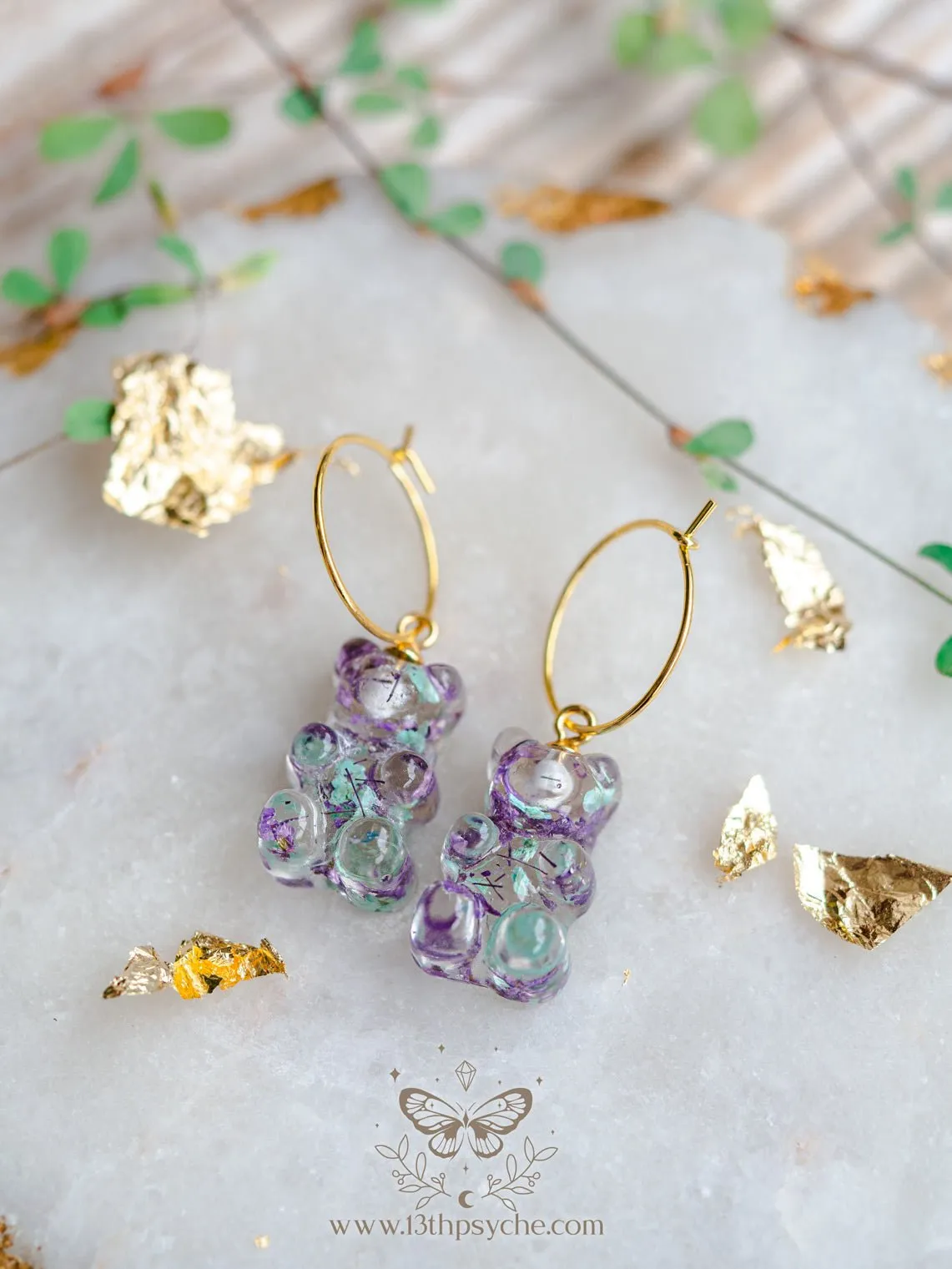 Dried flowers Gummy bear hoop earrings