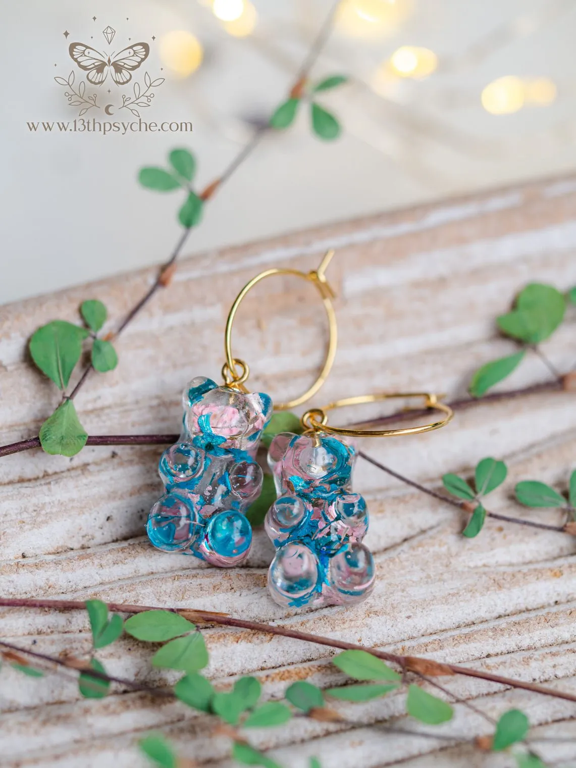 Dried flowers Gummy bear hoop earrings