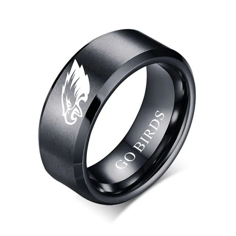 eagles Fan Ring "Go Birds"| nfl Fan Philadelphia Ring Laser-etched 8mm Black Titanium Steel Custom Eagles Wedding Band Ring