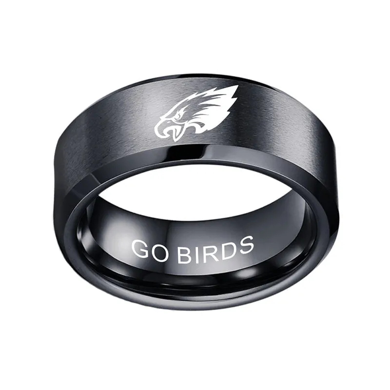 eagles Fan Ring "Go Birds"| nfl Fan Philadelphia Ring Laser-etched 8mm Black Titanium Steel Custom Eagles Wedding Band Ring