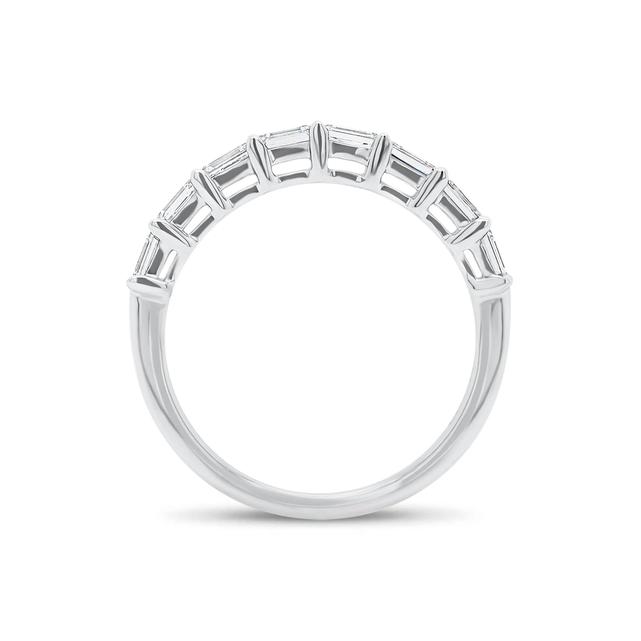 East to West Emerald-Cut Diamond Wedding Band