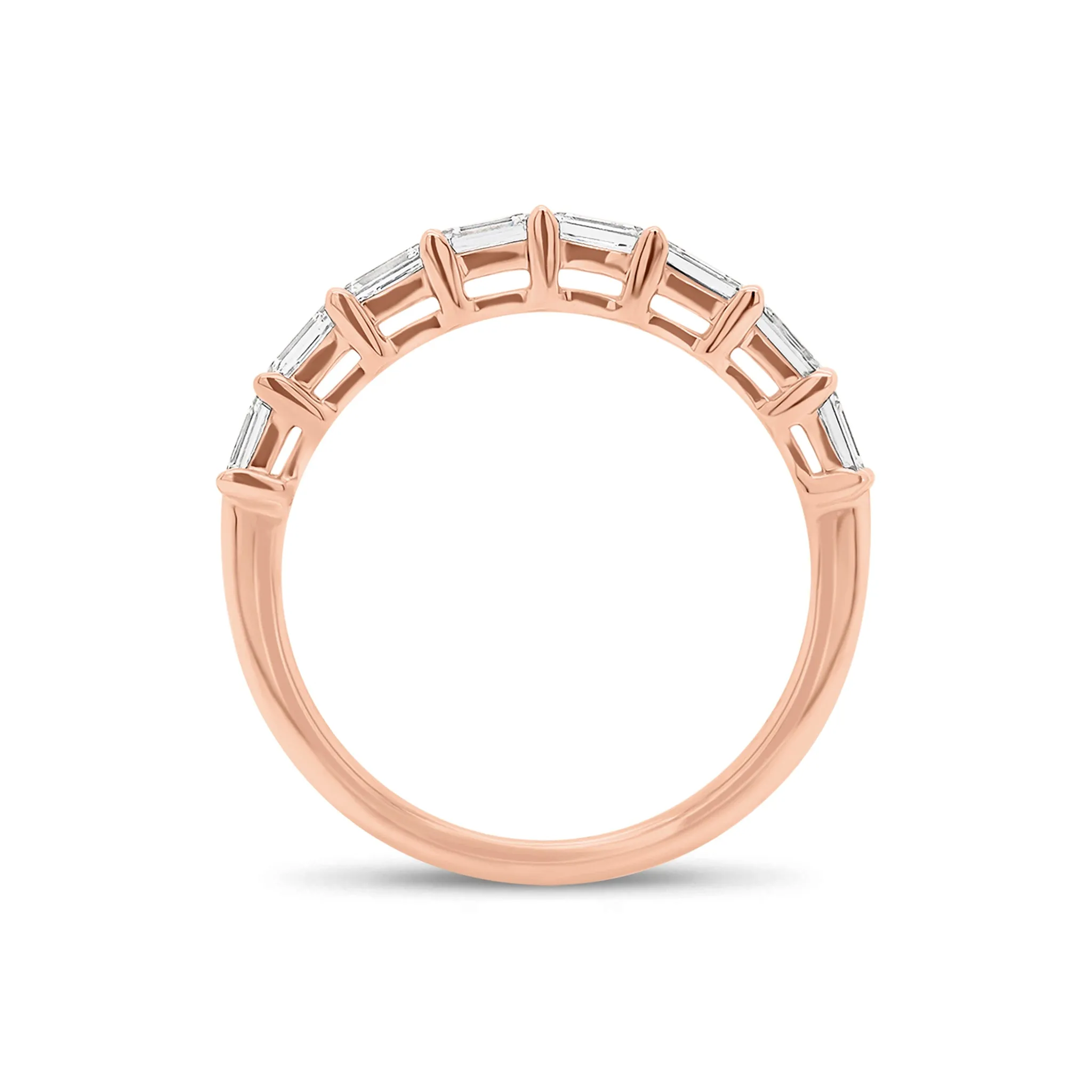 East to West Emerald-Cut Diamond Wedding Band