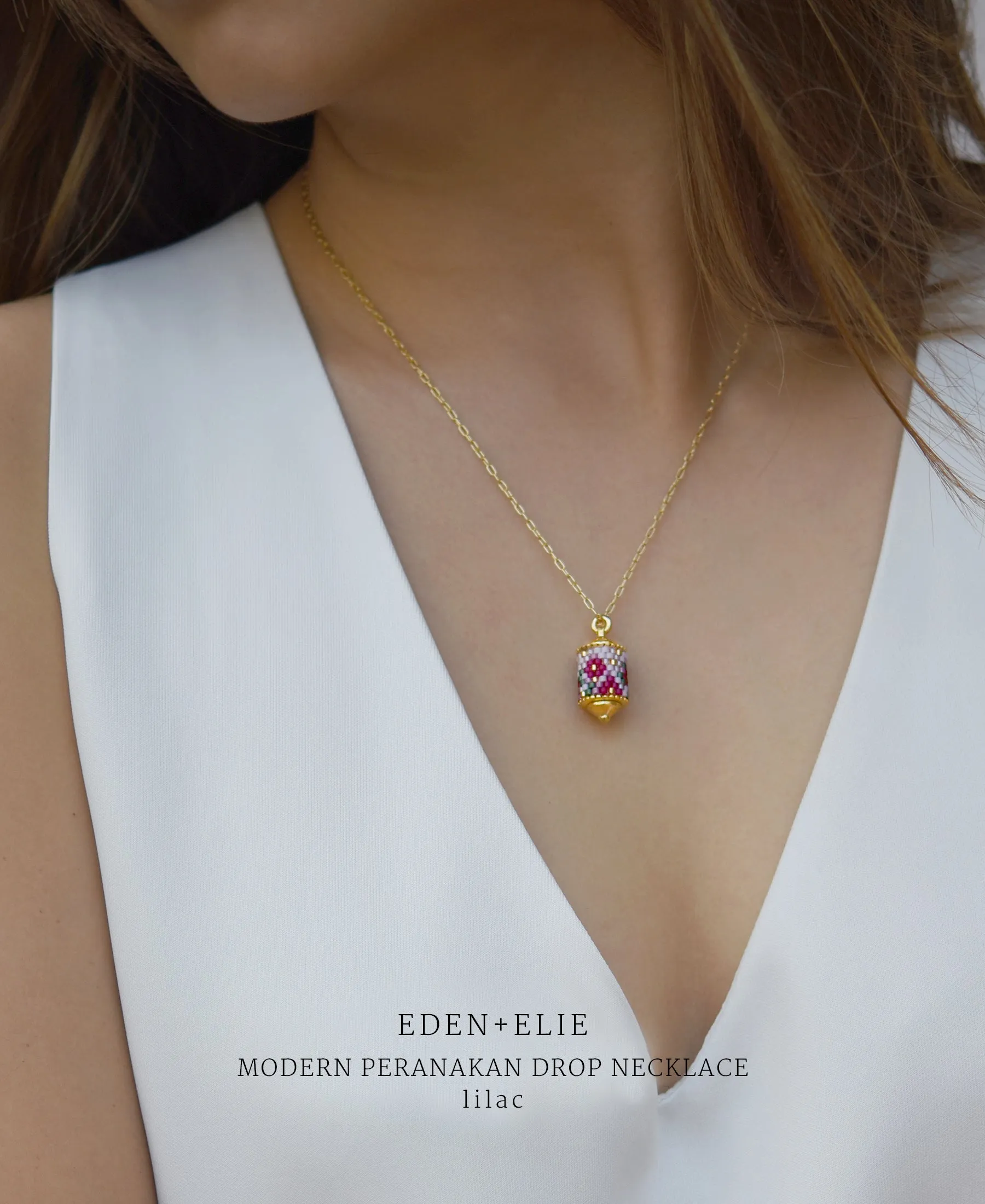 EDEN   ELIE Modern Peranakan drop pendant necklace - lilac