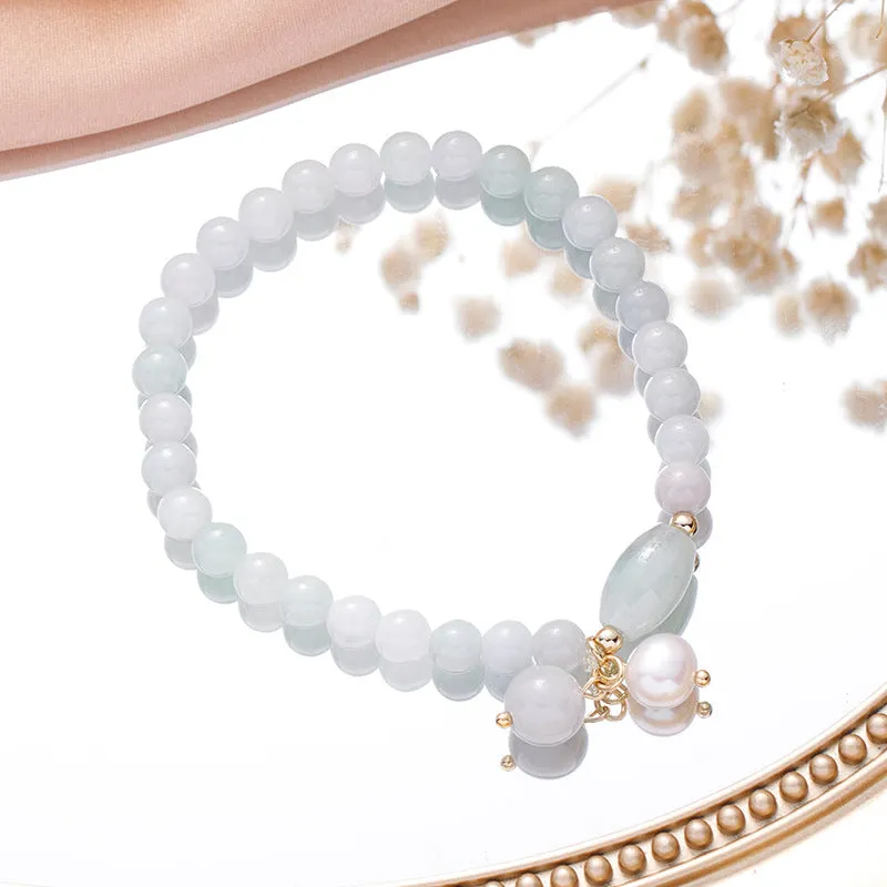 Elegant Jade and Freshwater Pearl Sterling Silver Bracelet by Planderful Collection