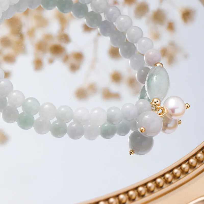 Elegant Jade and Freshwater Pearl Sterling Silver Bracelet by Planderful Collection