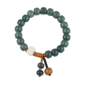 Elegant Natural White Jade Bodhi Root Bracelet with Weathering Bucket Bead Bodhi Zi for Women