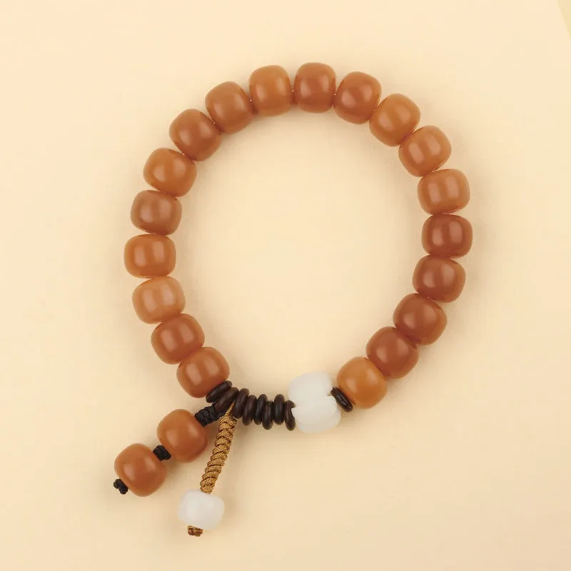 Elegant Natural White Jade Bodhi Root Bracelet with Weathering Bucket Bead Bodhi Zi for Women