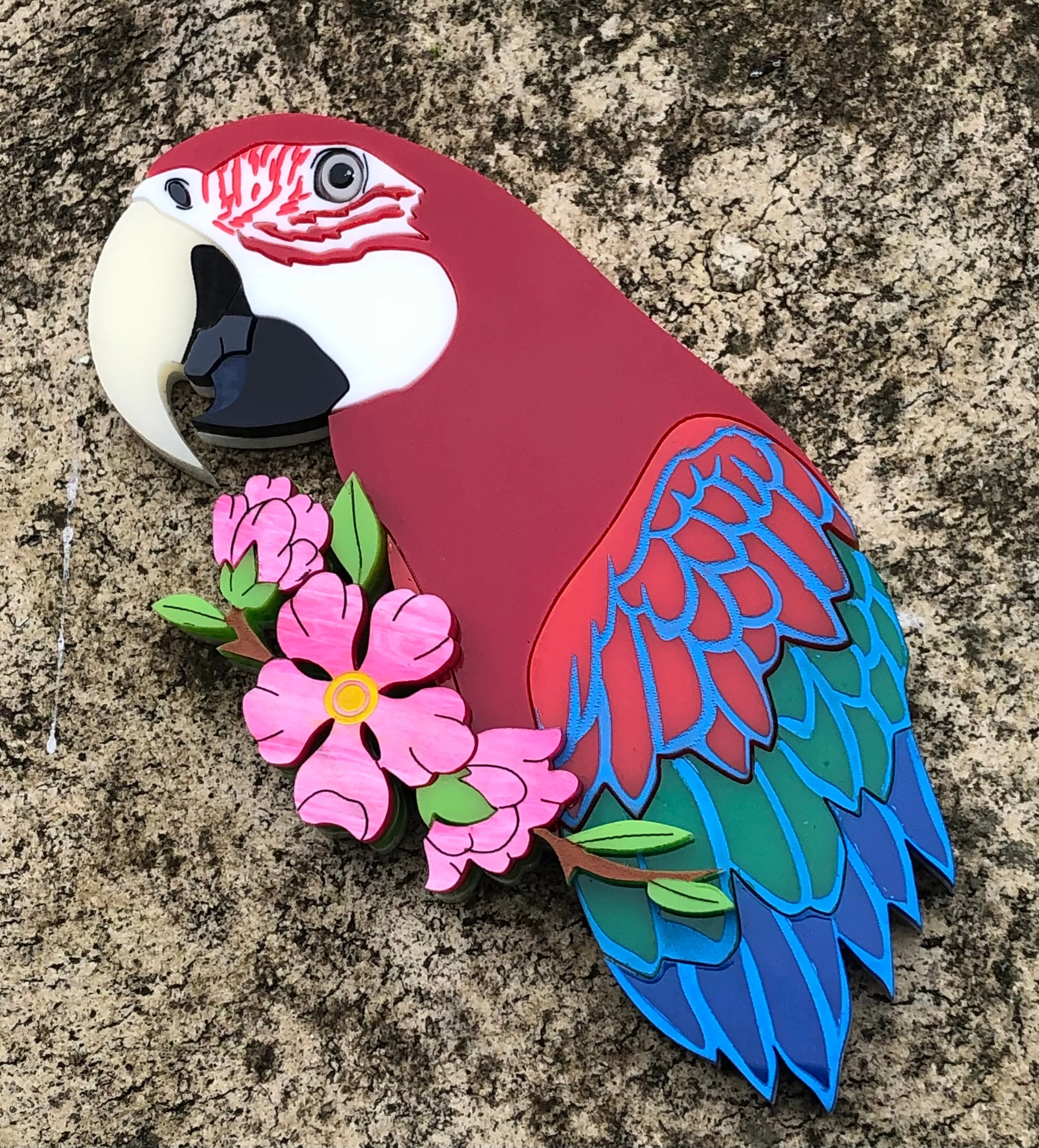 Elmo the Greenwing Macaw Brooch