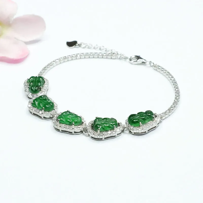 Emperor Jewelry Green Leaf Bracelet with Natural Jadeite and Ice Seed