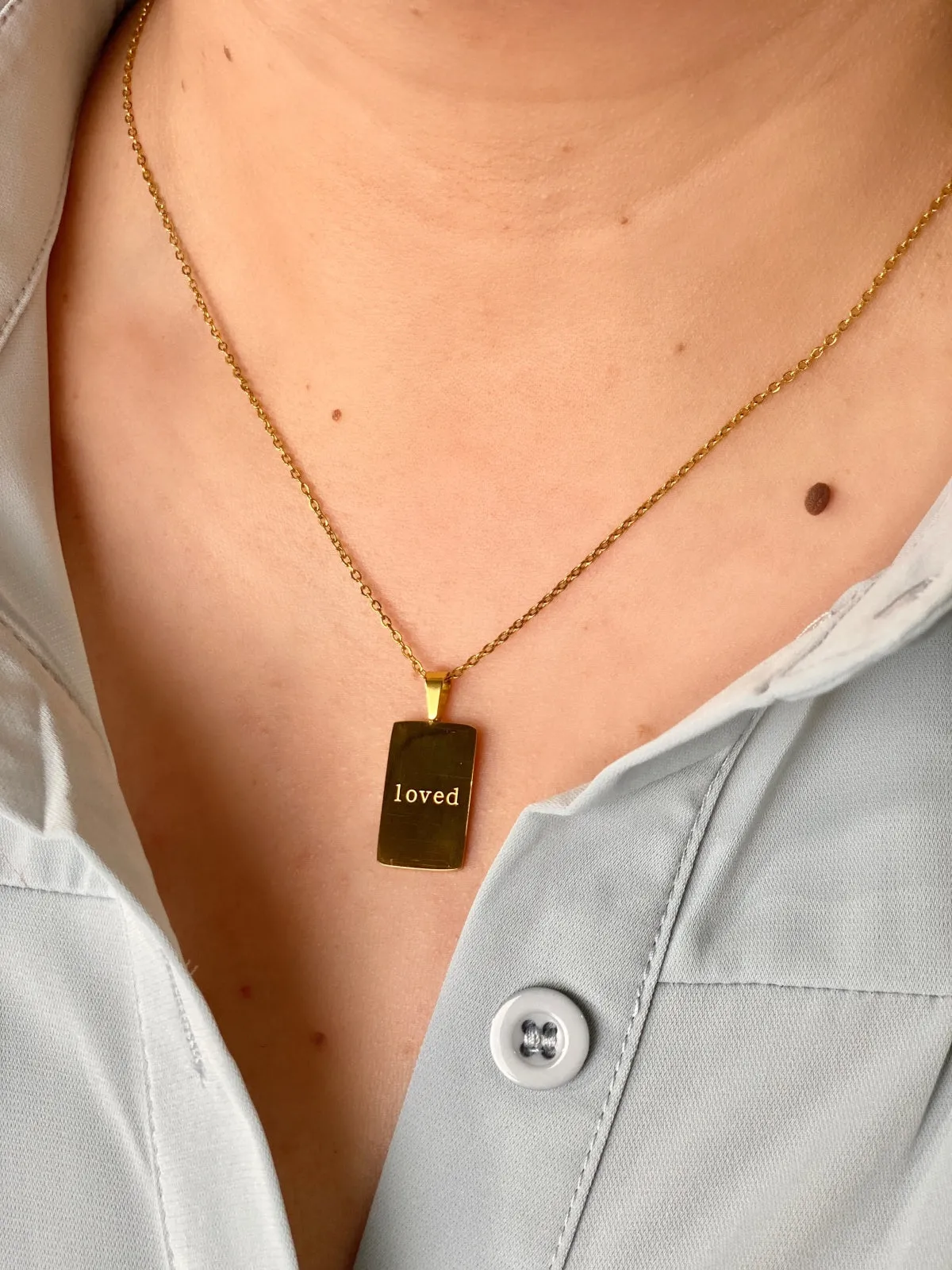 Engraved Loved Rectangle Pendant Necklace