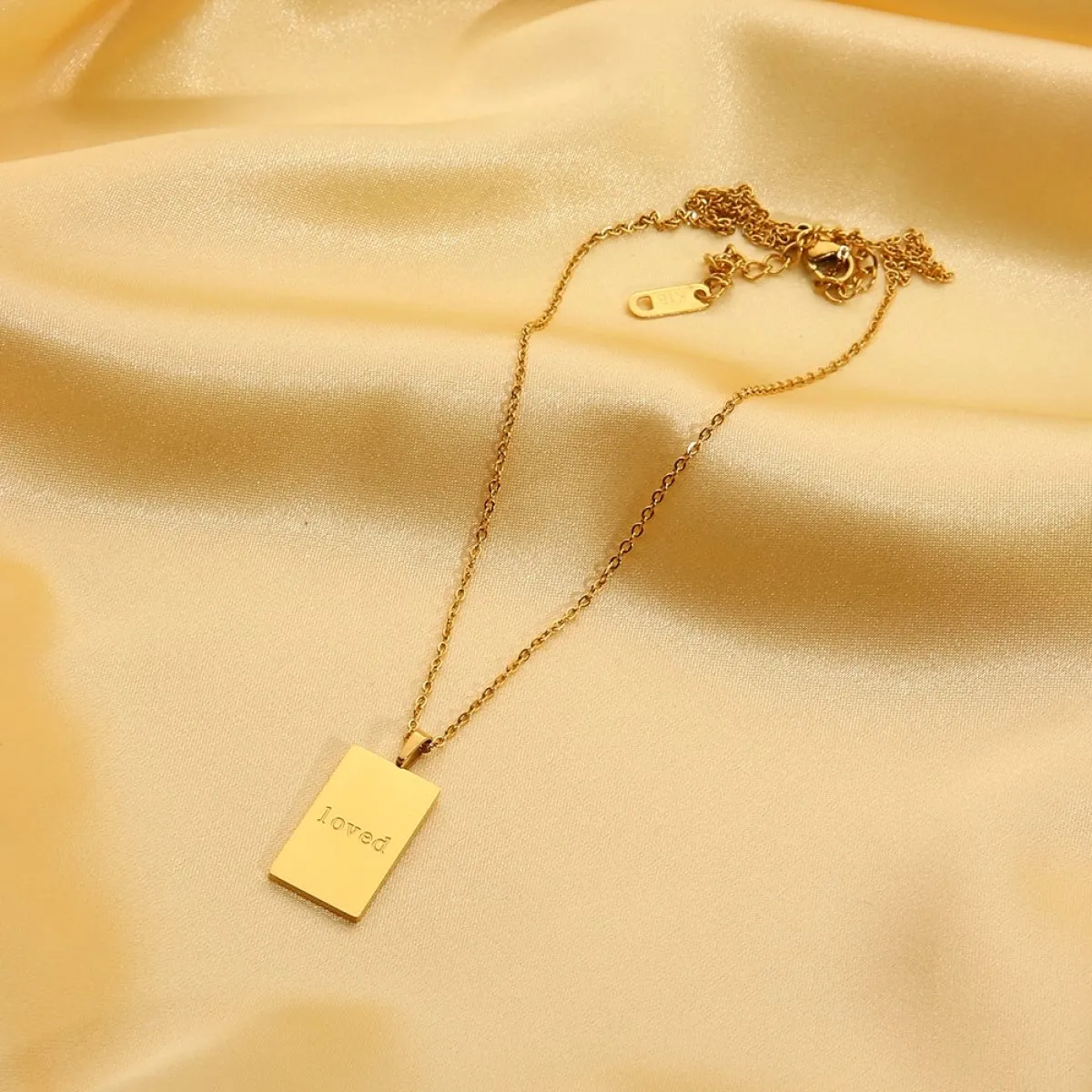 Engraved Loved Rectangle Pendant Necklace