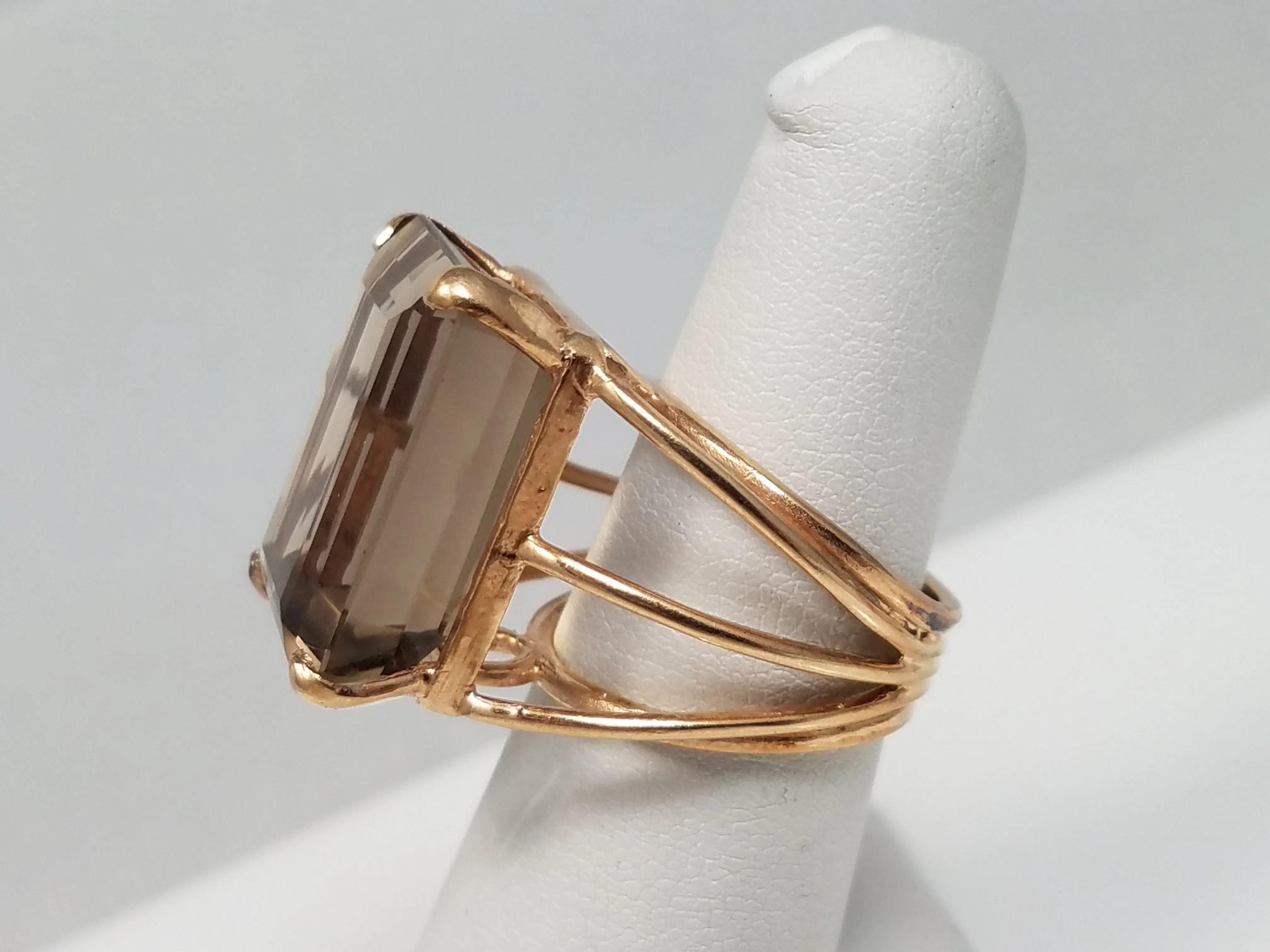 Epic Vintage 20ct Smoky Quartz 9k Gold Ring