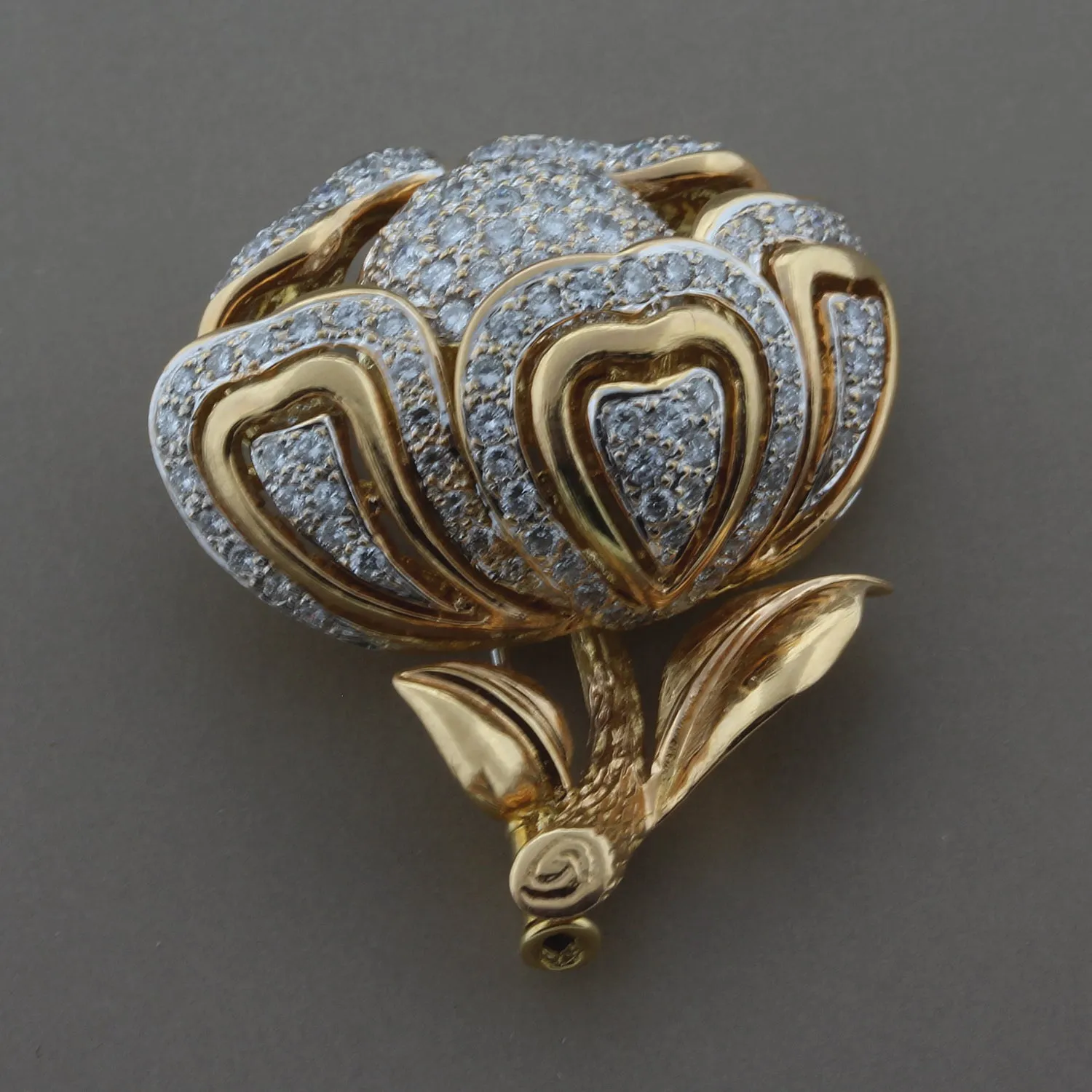 Estate Diamond Gold Flower Brooch