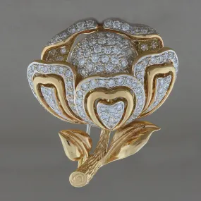 Estate Diamond Gold Flower Brooch