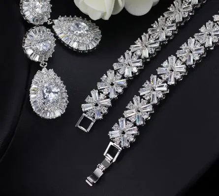 Exquisite Four Piece Classic Wedding Jewelry Set for Brides