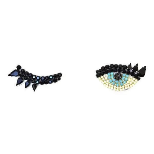 Eyes - Turquoise Blue Rhinestone Embroidered Brooch