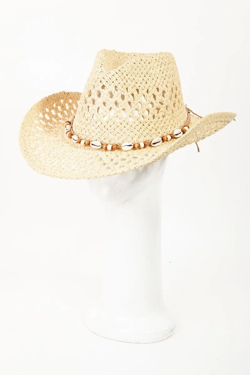 Fame Cowrie Shell Beaded String Straw Hat