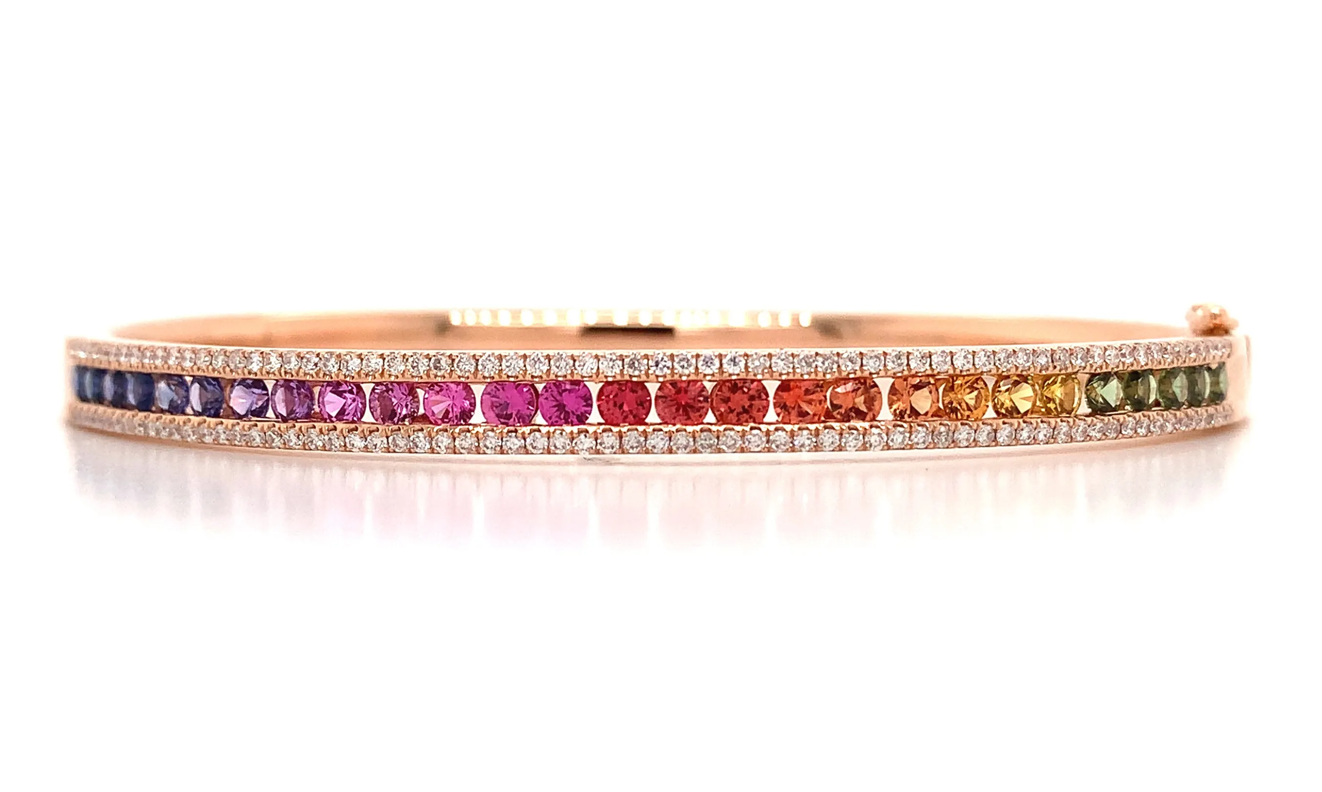 Fancy Color Rainbow Sapphire & Diamond Rose Gold Bangle Bracelet