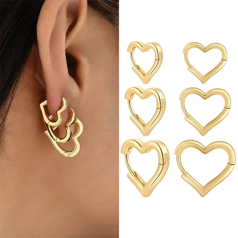 Fashion Gold Love Heart Women Simple Cute Circle Piercing Buckle Statement Jewelry Earring