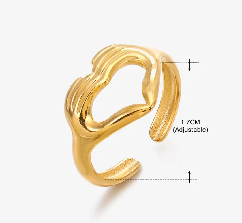 Fashionable Gold Double Hand Heart Open Ring