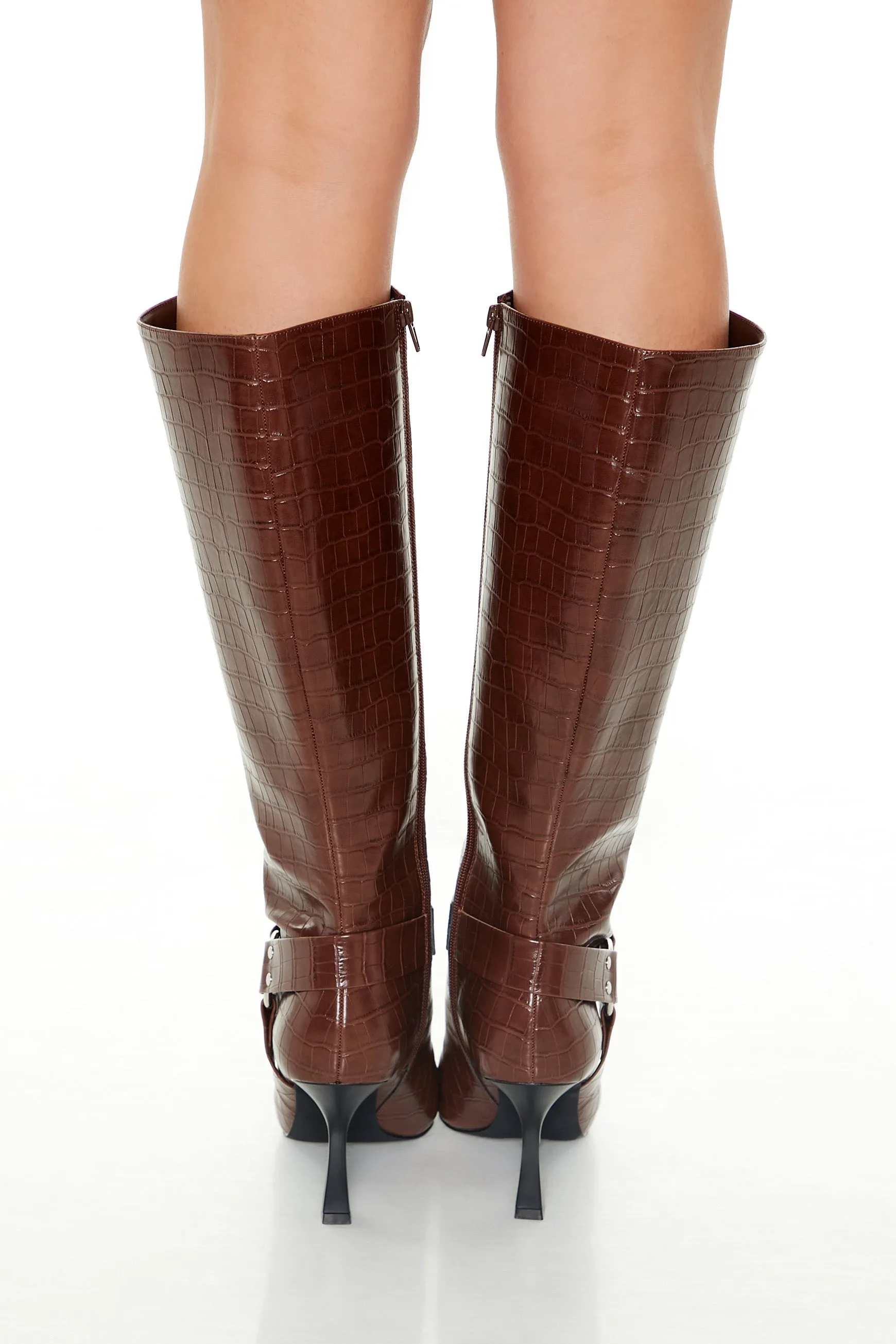 Faux Croc O-Ring Stiletto Boots