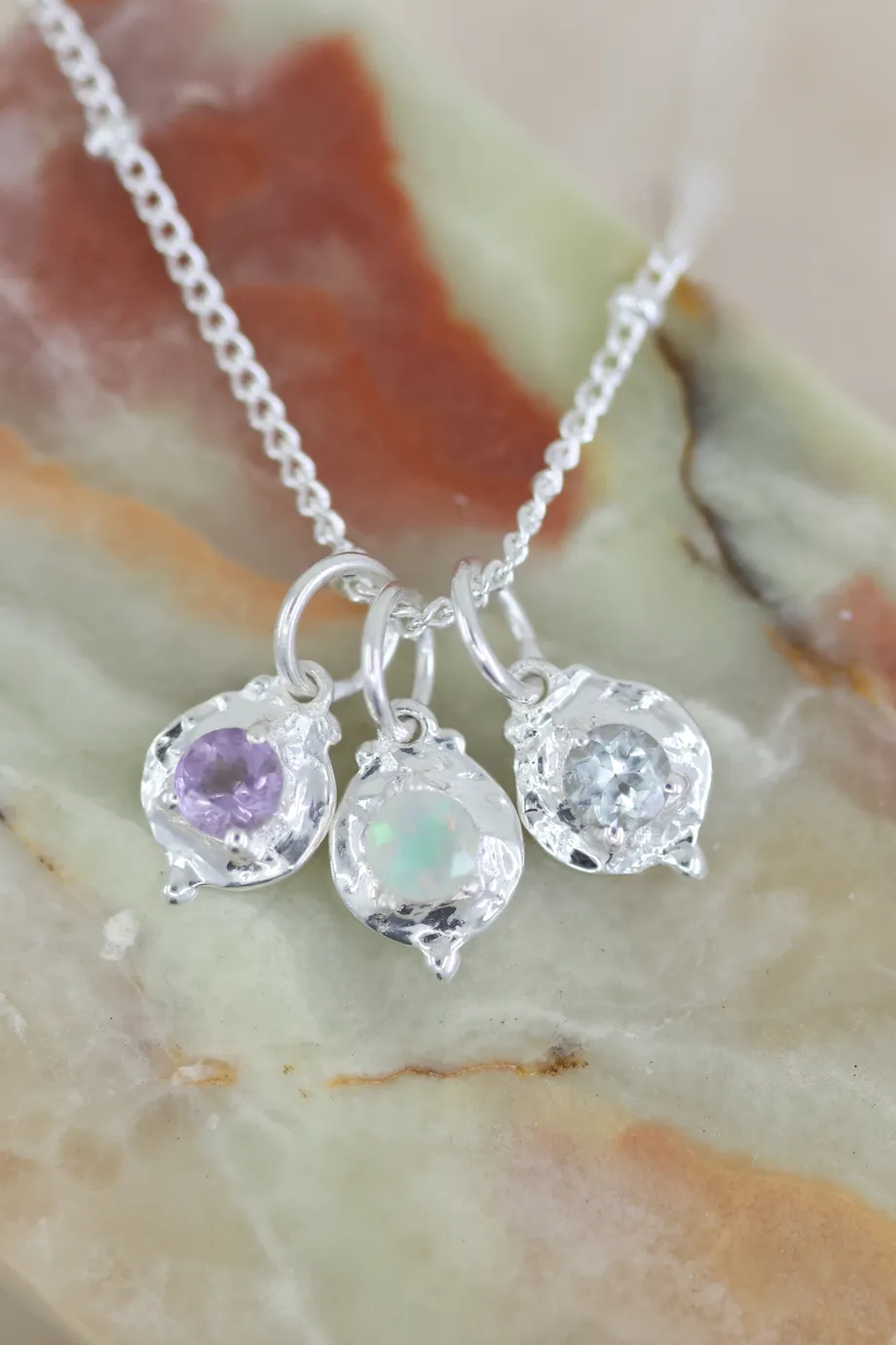 February Amethyst Silver Birthstone Necklace Charm