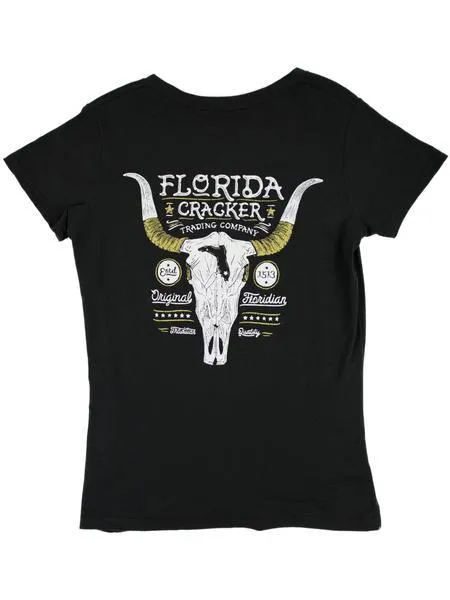 Florida Cracker Trading Co. Women's Black Cow Skull SS Tee