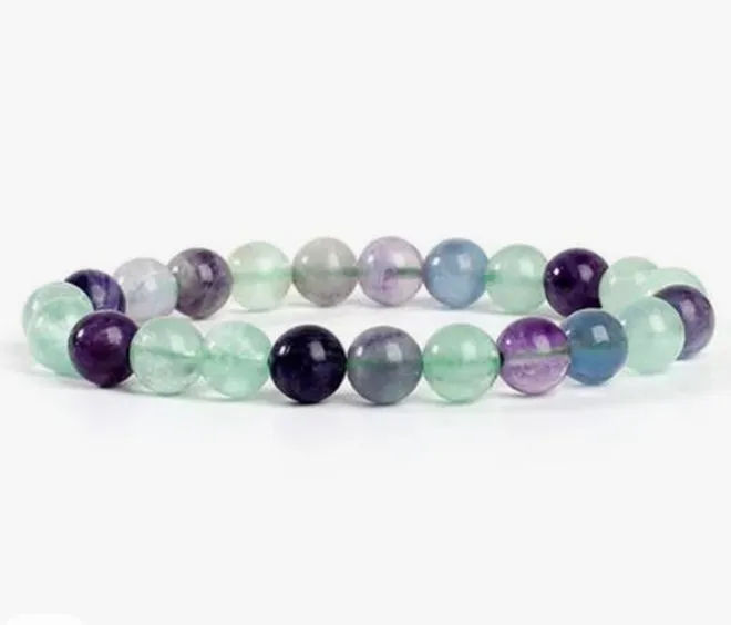 Fluorite stone, stretch cording, yoga, bracelet, jewelry.