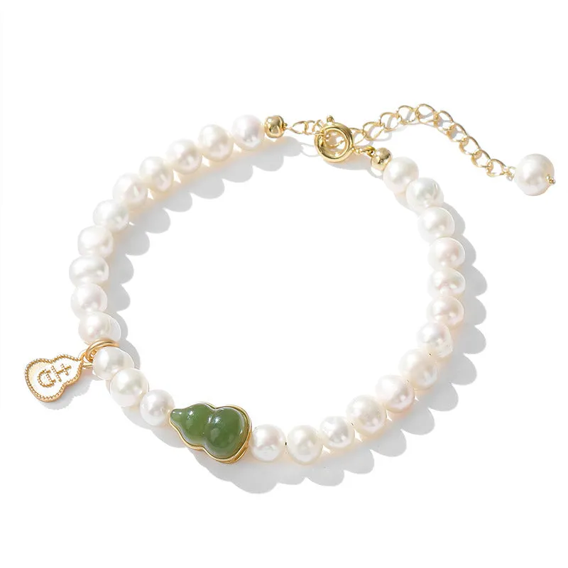 Fortune's Favor Sterling Silver Bracelet with Jade and Freshwater Pearl