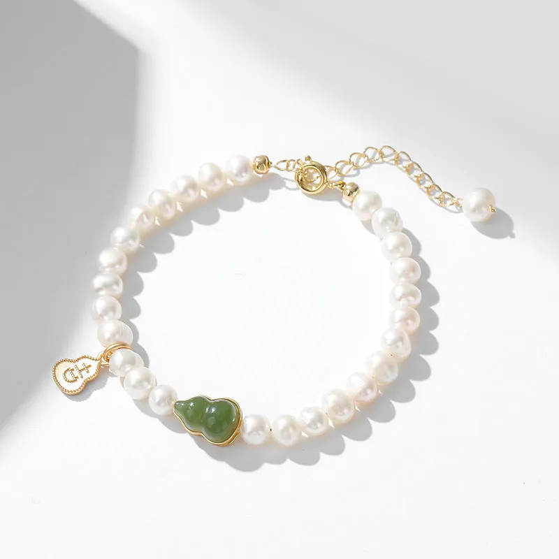 Fortune's Favor Sterling Silver Bracelet with Jade and Freshwater Pearl