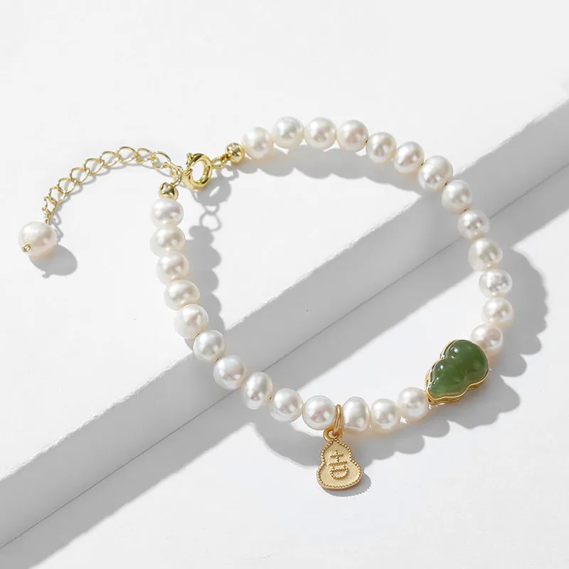 Fortune's Favor Sterling Silver Bracelet with Jade and Freshwater Pearl