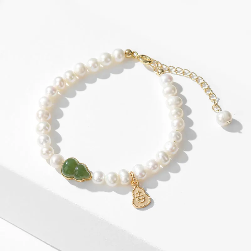 Fortune's Favor Sterling Silver Bracelet with Jade and Freshwater Pearl