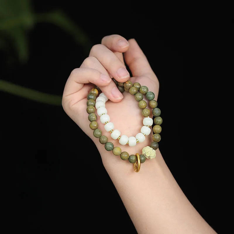 Fortune's Favor Sterling Silver Bracelet with Jade and Sandalwood Beads