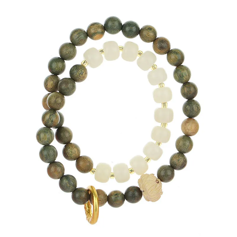 Fortune's Favor Sterling Silver Bracelet with Jade and Sandalwood Beads