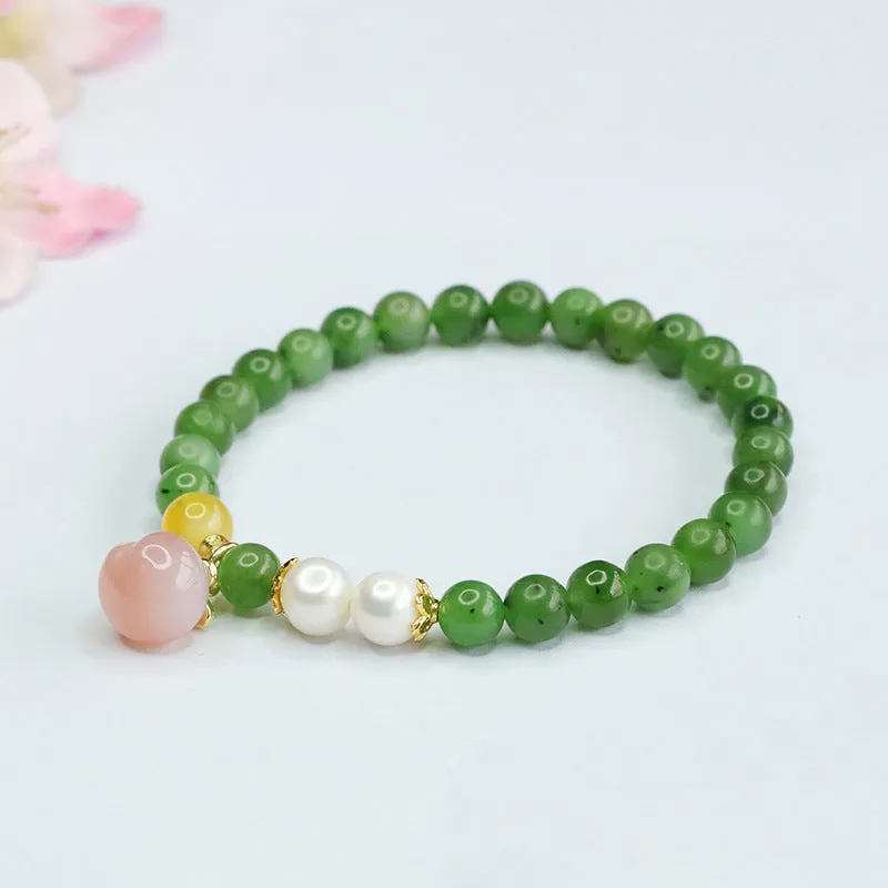 Fortune's Favor Sterling Silver Bracelet with Jade, Honey Wax, and Pearl