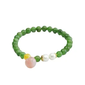 Fortune's Favor Sterling Silver Bracelet with Jade, Honey Wax, and Pearl