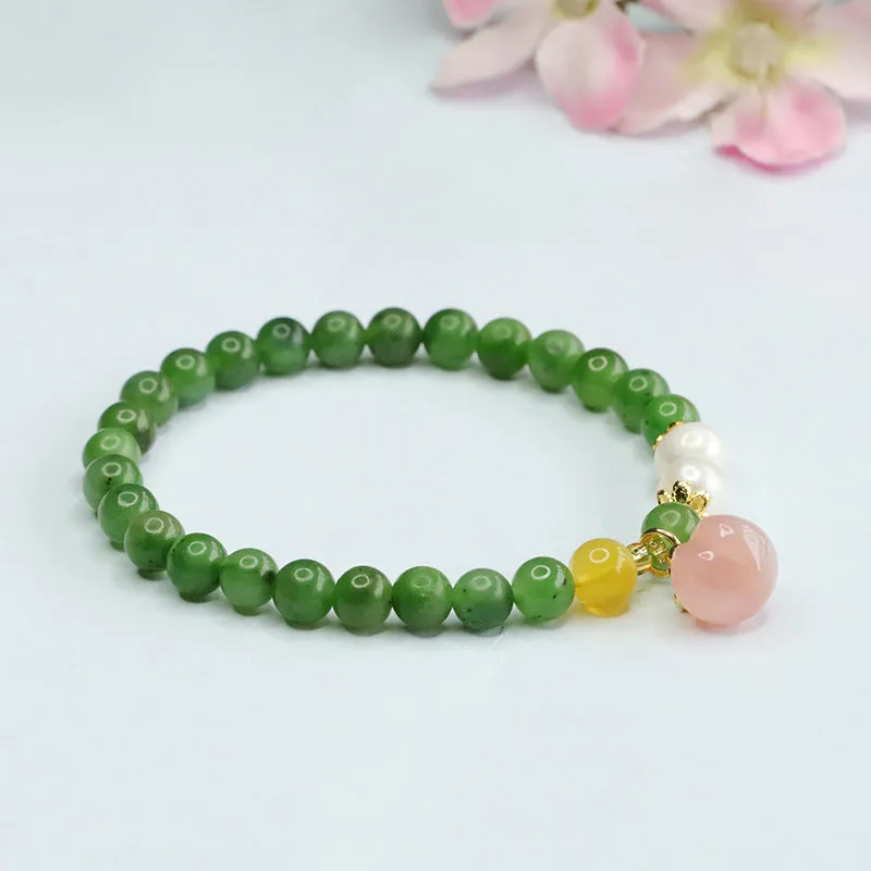 Fortune's Favor Sterling Silver Bracelet with Jade, Honey Wax, and Pearl