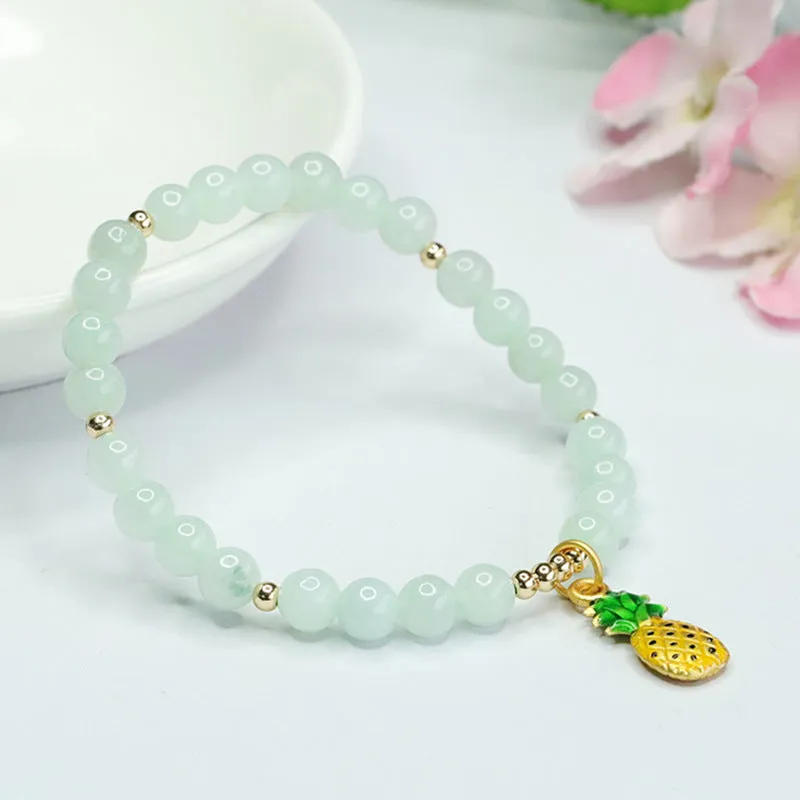 Fortune's Favor Sterling Silver Jade Bracelet with Pineapple Design