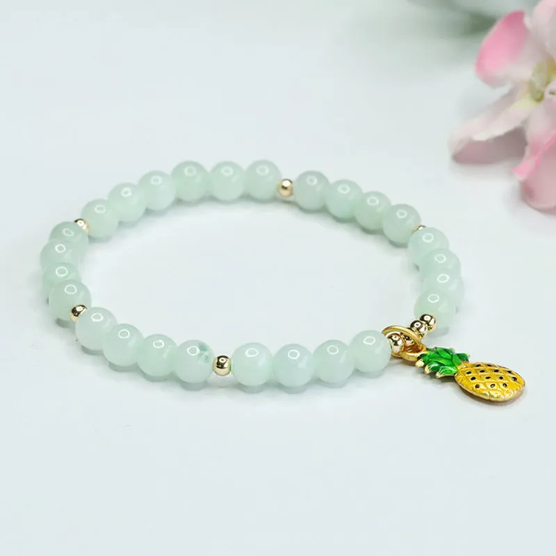 Fortune's Favor Sterling Silver Jade Bracelet with Pineapple Design