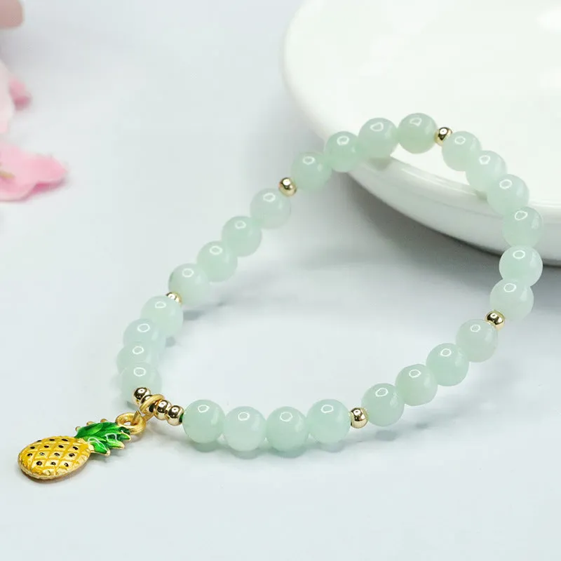 Fortune's Favor Sterling Silver Jade Bracelet with Pineapple Design