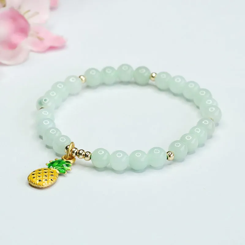 Fortune's Favor Sterling Silver Jade Bracelet with Pineapple Design