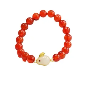 Fortune's Favor Sterling Silver Red Agate Rabbit Jade Bracelet