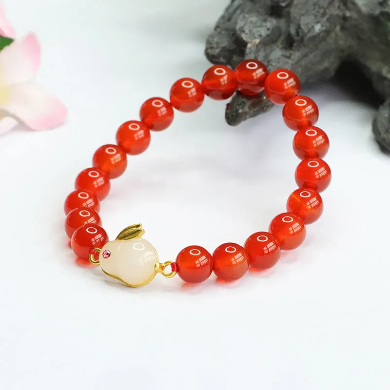 Fortune's Favor Sterling Silver Red Agate Rabbit Jade Bracelet