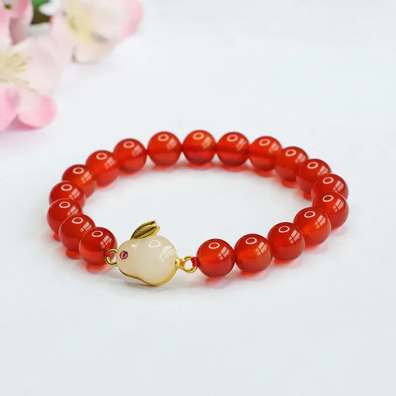 Fortune's Favor Sterling Silver Red Agate Rabbit Jade Bracelet