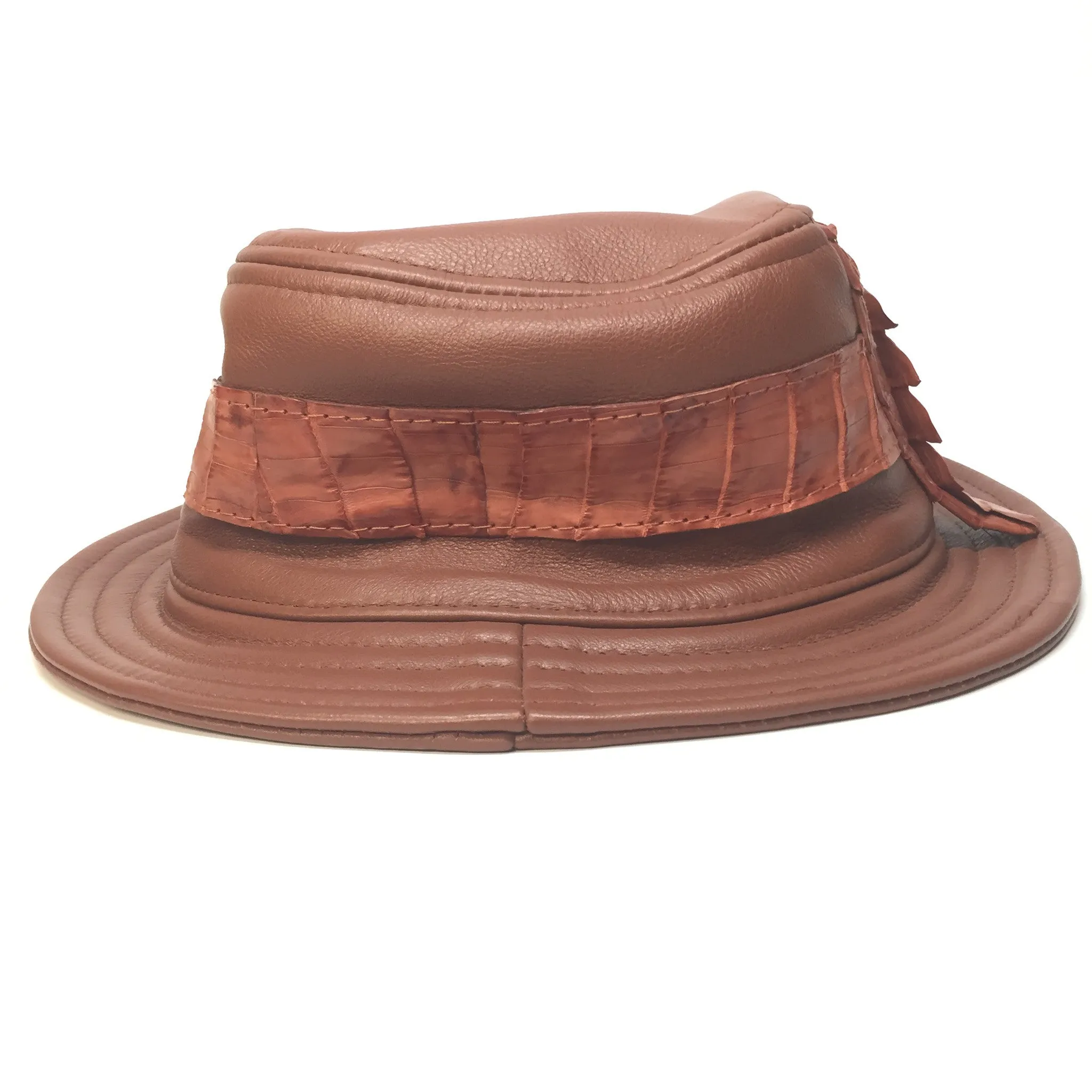 G-Gator Cognac Lambskin/Crocodile Tail Bucket Hat