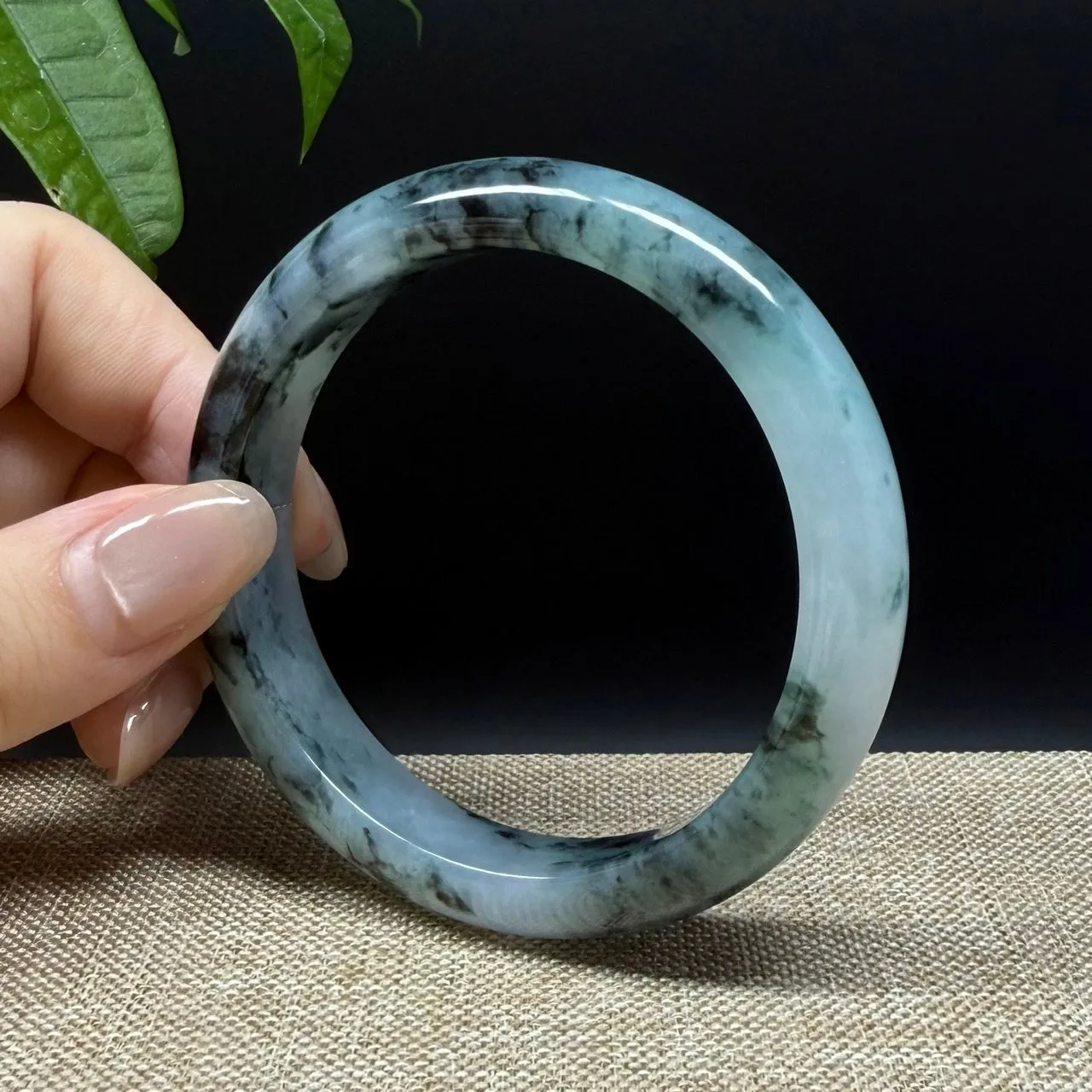 Genuine Burmese Blue Green Jade Jadeite Bangle Bracelet ( 57.9mm )