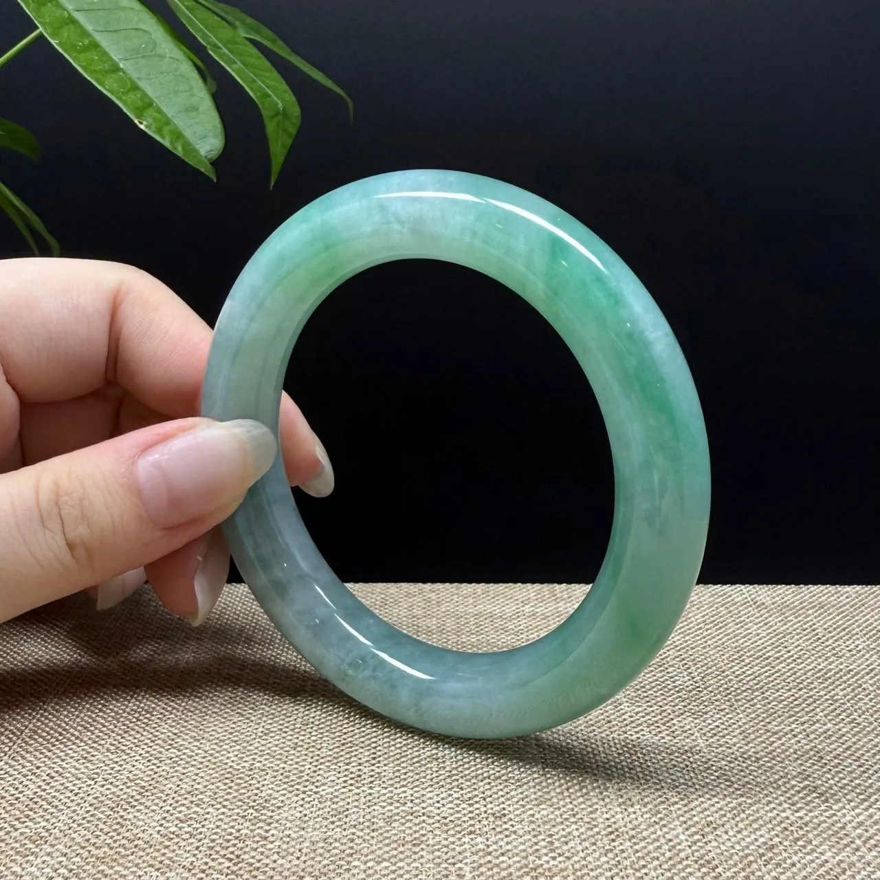 Genuine Burmese Icy Green Jade Jadeite Bangle Bracelet ( 56.7mm )